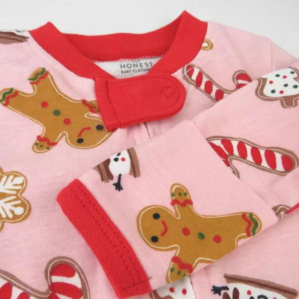 HonestBaby Sleep and Play Footed Holiday Pajamas OnePiece Sleeper Zipfront Organic Cotton PJs Baby Boys Girls Unisex1 Gingerbread Pink