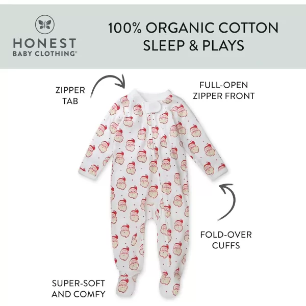 HonestBaby Sleep and Play Footed Holiday Pajamas OnePiece Sleeper Zipfront Organic Cotton PJs Baby Boys Girls Unisex1 Ho Ho Ho