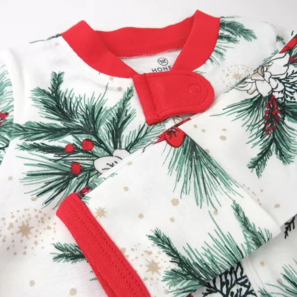 HonestBaby Sleep and Play Footed Holiday Pajamas OnePiece Sleeper Zipfront Organic Cotton PJs Baby Boys Girls Unisex1 Holiday Pine Floral