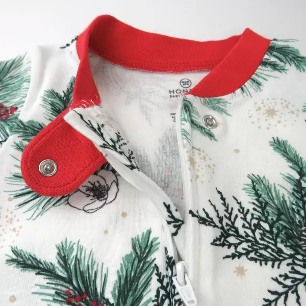 HonestBaby Sleep and Play Footed Holiday Pajamas OnePiece Sleeper Zipfront Organic Cotton PJs Baby Boys Girls Unisex1 Holiday Pine Floral