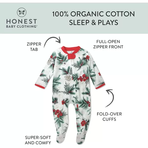 HonestBaby Sleep and Play Footed Holiday Pajamas OnePiece Sleeper Zipfront Organic Cotton PJs Baby Boys Girls Unisex1 Holiday Pine Floral