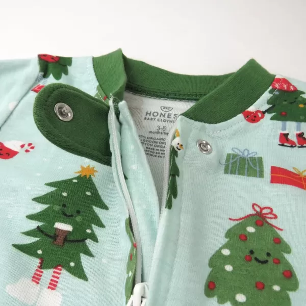HonestBaby Sleep and Play Footed Holiday Pajamas OnePiece Sleeper Zipfront Organic Cotton PJs Baby Boys Girls Unisex1 Holiday Skate