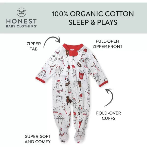 HonestBaby Sleep and Play Footed Holiday Pajamas OnePiece Sleeper Zipfront Organic Cotton PJs Baby Boys Girls Unisex1 Ooie Gooie Holiday