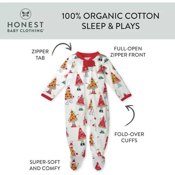 HonestBaby Sleep and Play Footed Holiday Pajamas OnePiece Sleeper Zipfront Organic Cotton PJs Baby Boys Girls Unisex1 Pizza Joy