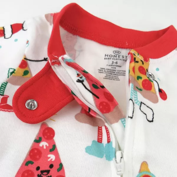 HonestBaby Sleep and Play Footed Holiday Pajamas OnePiece Sleeper Zipfront Organic Cotton PJs Baby Boys Girls Unisex1 Pizza Joy