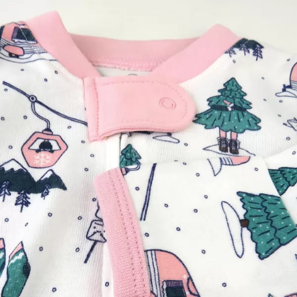 HonestBaby Sleep and Play Footed Holiday Pajamas OnePiece Sleeper Zipfront Organic Cotton PJs Baby Boys Girls Unisex1 Ski Trip