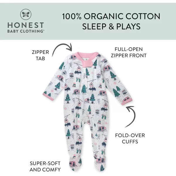 HonestBaby Sleep and Play Footed Holiday Pajamas OnePiece Sleeper Zipfront Organic Cotton PJs Baby Boys Girls Unisex1 Ski Trip