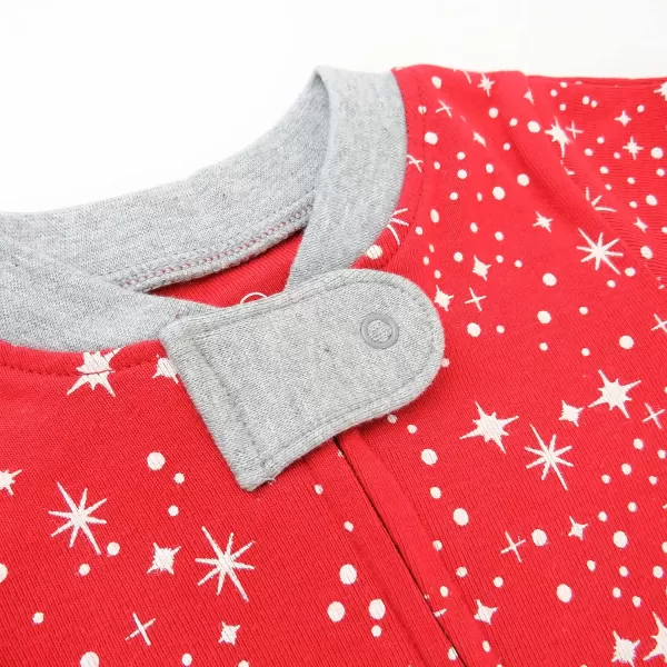 HonestBaby Sleep and Play Footed Holiday Pajamas OnePiece Sleeper Zipfront Organic Cotton PJs Baby Boys Girls Unisex1 Twinkle Star Red
