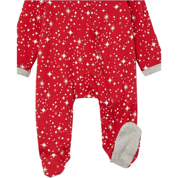 HonestBaby Sleep and Play Footed Holiday Pajamas OnePiece Sleeper Zipfront Organic Cotton PJs Baby Boys Girls Unisex1 Twinkle Star Red