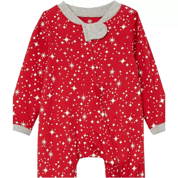 HonestBaby Sleep and Play Footed Holiday Pajamas OnePiece Sleeper Zipfront Organic Cotton PJs Baby Boys Girls Unisex1 Twinkle Star Red