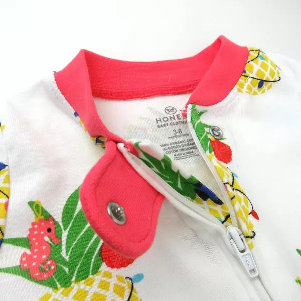 HonestBaby Sleep and Play Footed Holiday Pajamas OnePiece Sleeper Zipfront Organic Cotton PJs Baby Boys Girls Unisex2 Deep Sea Pineapple