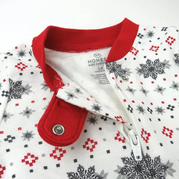 HonestBaby Sleep and Play Footed Holiday Pajamas OnePiece Sleeper Zipfront Organic Cotton PJs Baby Boys Girls Unisex2 Fair Isle Ivory