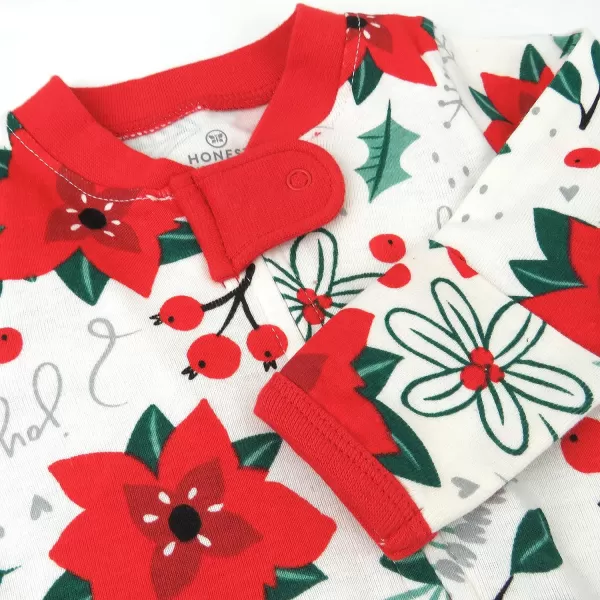 HonestBaby Sleep and Play Footed Holiday Pajamas OnePiece Sleeper Zipfront Organic Cotton PJs Baby Boys Girls Unisex2 Holiday Floral