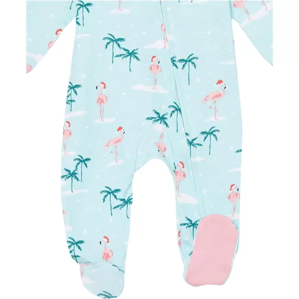 HonestBaby Sleep and Play Footed Holiday Pajamas OnePiece Sleeper Zipfront Organic Cotton PJs Baby Boys Girls Unisex2 Santa Flamingo