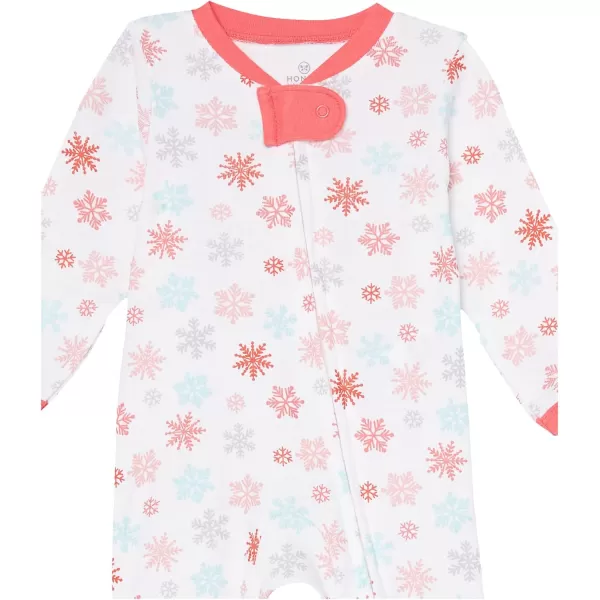 HonestBaby Sleep and Play Footed Holiday Pajamas OnePiece Sleeper Zipfront Organic Cotton PJs Baby Boys Girls Unisex2 Santa Flamingo