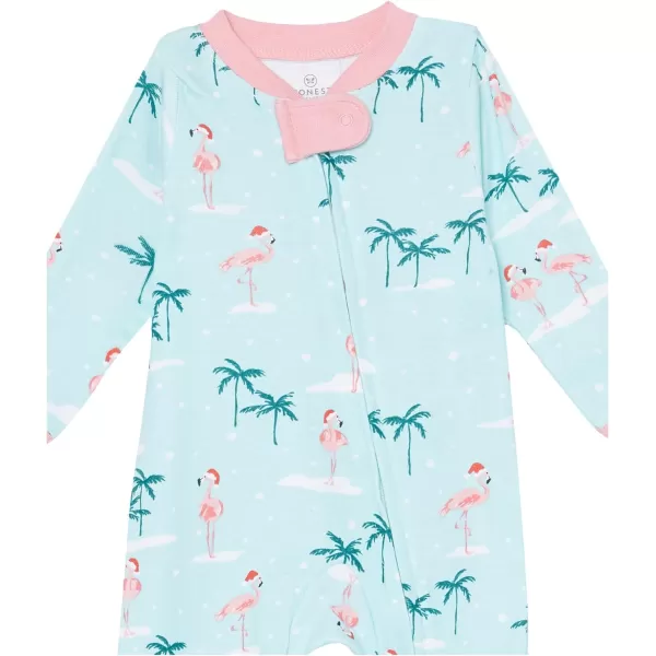 HonestBaby Sleep and Play Footed Holiday Pajamas OnePiece Sleeper Zipfront Organic Cotton PJs Baby Boys Girls Unisex2 Santa Flamingo