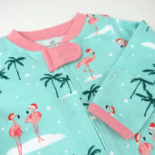 HonestBaby Sleep and Play Footed Holiday Pajamas OnePiece Sleeper Zipfront Organic Cotton PJs Baby Boys Girls Unisex2 Santa Flamingo
