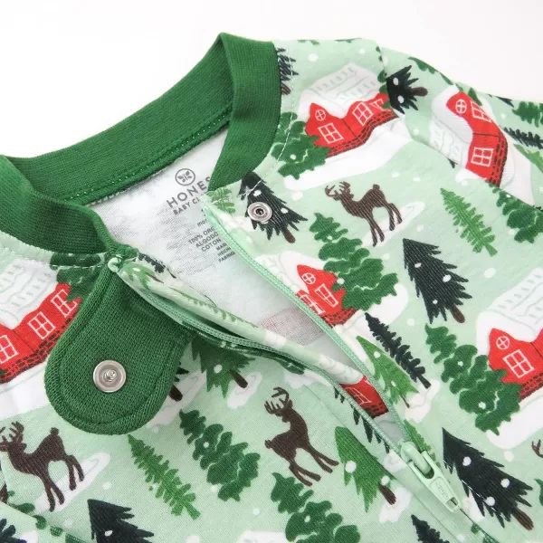 HonestBaby Sleep and Play Footed Holiday Pajamas OnePiece Sleeper Zipfront Organic Cotton PJs BabyBoysGirlsUnisexLEGACY1 Cozy Cabin