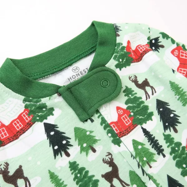 HonestBaby Sleep and Play Footed Holiday Pajamas OnePiece Sleeper Zipfront Organic Cotton PJs BabyBoysGirlsUnisexLEGACY1 Cozy Cabin