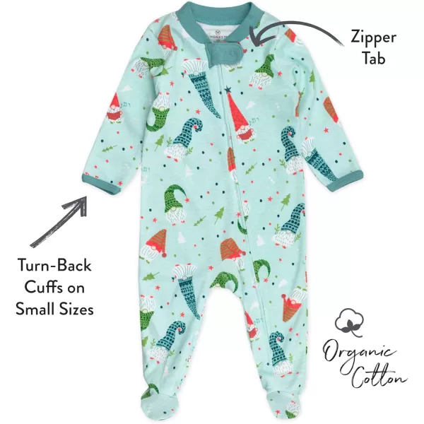HonestBaby Sleep and Play Footed Holiday Pajamas OnePiece Sleeper Zipfront Organic Cotton PJs BabyBoysGirlsUnisexLEGACY1 Gnomes