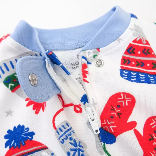HonestBaby Sleep and Play Footed Holiday Pajamas OnePiece Sleeper Zipfront Organic Cotton PJs BabyBoysGirlsUnisexLEGACY1 Nordic Knits Blue