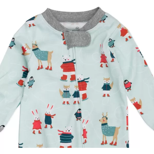 HonestBaby Sleep and Play Footed Holiday Pajamas OnePiece Sleeper Zipfront Organic Cotton PJs BabyBoysGirlsUnisexLEGACY1 Skating Buddies