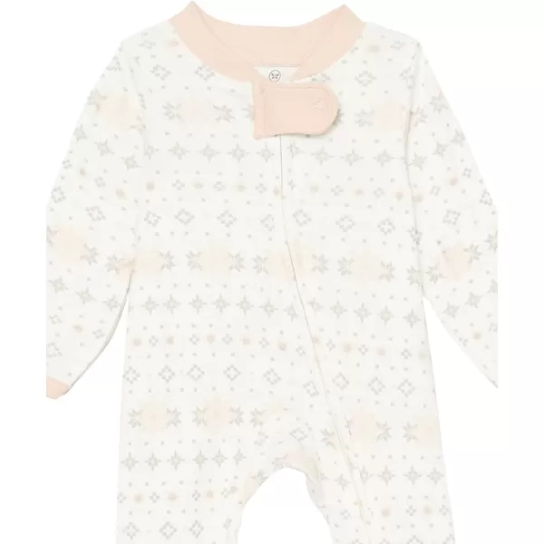 HonestBaby Sleep and Play Footed Holiday Pajamas OnePiece Sleeper Zipfront Organic Cotton PJs BabyBoysGirlsUnisexLEGACY2 Fair Isle Ivory Pink
