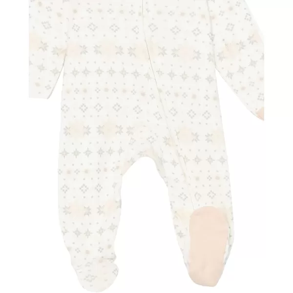 HonestBaby Sleep and Play Footed Holiday Pajamas OnePiece Sleeper Zipfront Organic Cotton PJs BabyBoysGirlsUnisexLEGACY2 Fair Isle Ivory Pink