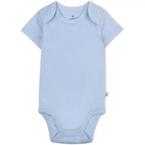HonestBaby babyboys 5pack Short Sleeve Bodysuits Onepiece 100 Organic Cotton for Infant Baby Boys Unisex5pack Earthy Blues