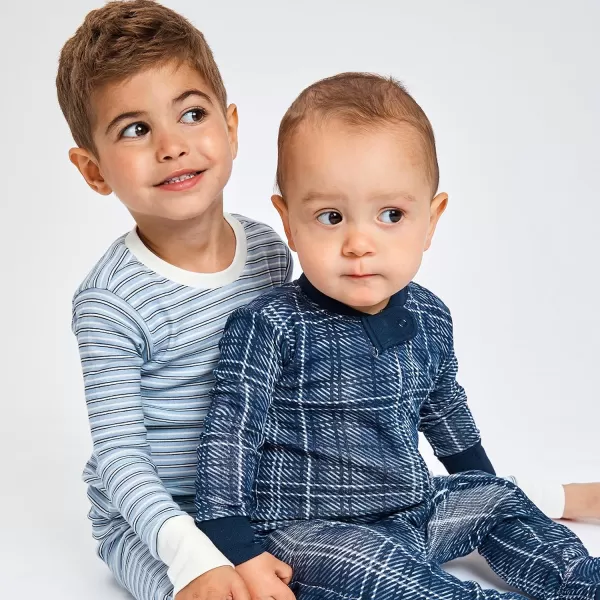 HonestBaby boys Multipack 2piece Pajamas Sleepwear Pjs 100 Organic Cotton for Infant Baby and Toddler Boys UnisexBlue Plaid