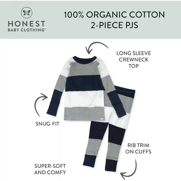 HonestBaby boys Multipack 2piece Pajamas Sleepwear Pjs 100 Organic Cotton for Infant Baby and Toddler Boys UnisexJumbo Stripe Navy