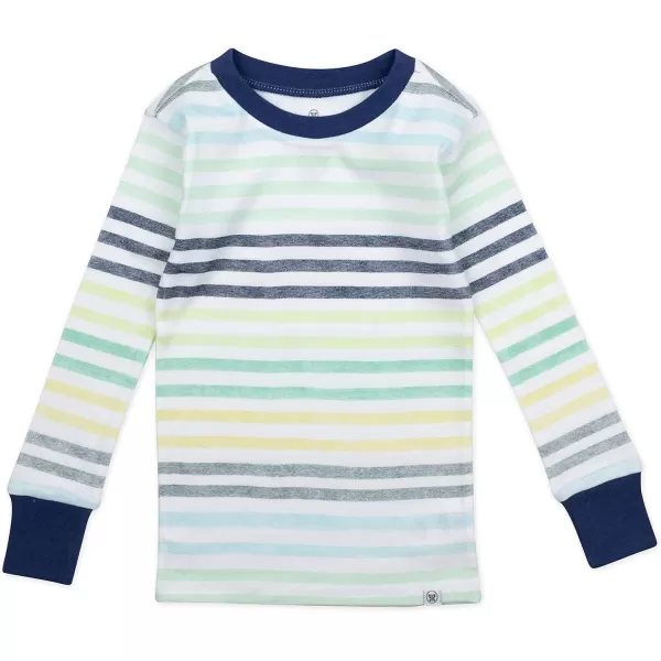 HonestBaby boys Multipack 2piece Pajamas Sleepwear Pjs 100 Organic Cotton for Infant Baby and Toddler Boys UnisexRainbow Stripe Blues