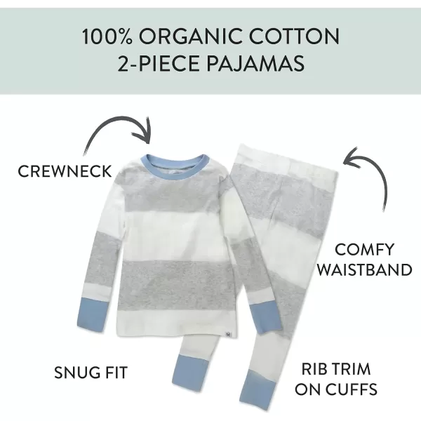 HonestBaby boys Multipack 2piece Pajamas Sleepwear Pjs 100 Organic Cotton for Infant Baby and Toddler Boys UnisexRugby Stripe Light Heather Gray
