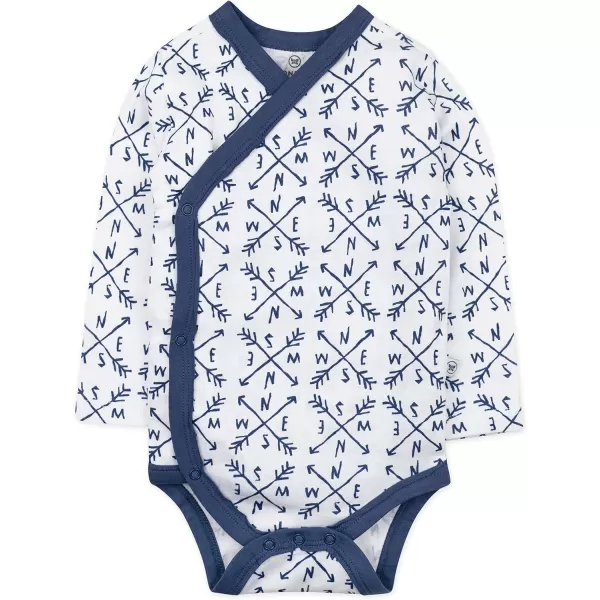 HonestBaby unisexbaby 3pack Long Sleeve Sidesnap Kimono Bodysuits Organic Cotton for Infant Baby Boys Girls UnisexCompass Blue