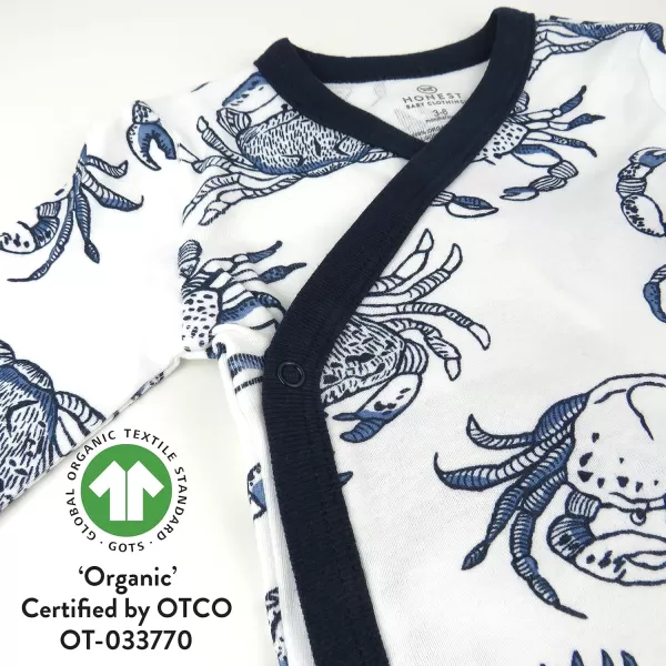 HonestBaby unisexbaby 3pack Long Sleeve Sidesnap Kimono Bodysuits Organic Cotton for Infant Baby Boys Girls UnisexCrabs Navy