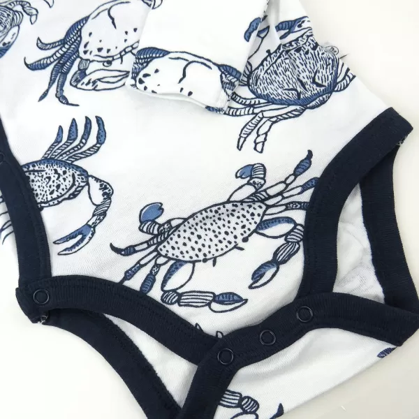 HonestBaby unisexbaby 3pack Long Sleeve Sidesnap Kimono Bodysuits Organic Cotton for Infant Baby Boys Girls UnisexCrabs Navy