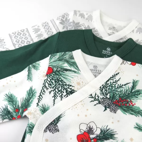 HonestBaby unisexbaby 3pack Long Sleeve Sidesnap Kimono Bodysuits Organic Cotton for Infant Baby Boys Girls UnisexEmerald Floral