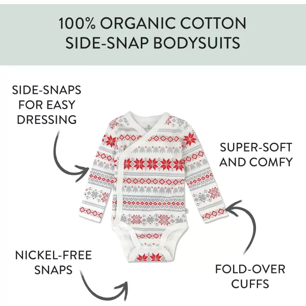 HonestBaby unisexbaby 3pack Long Sleeve Sidesnap Kimono Bodysuits Organic Cotton for Infant Baby Boys Girls UnisexFair Isle Ivory