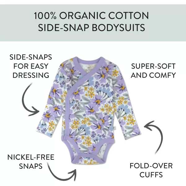 HonestBaby unisexbaby 3pack Long Sleeve Sidesnap Kimono Bodysuits Organic Cotton for Infant Baby Boys Girls UnisexJumbo Floral Lilac