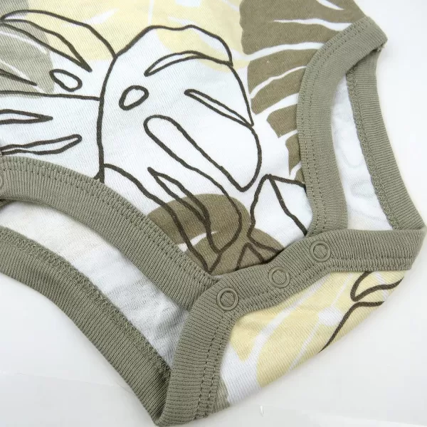 HonestBaby unisexbaby 3pack Long Sleeve Sidesnap Kimono Bodysuits Organic Cotton for Infant Baby Boys Girls UnisexJungle Leaf Khaki