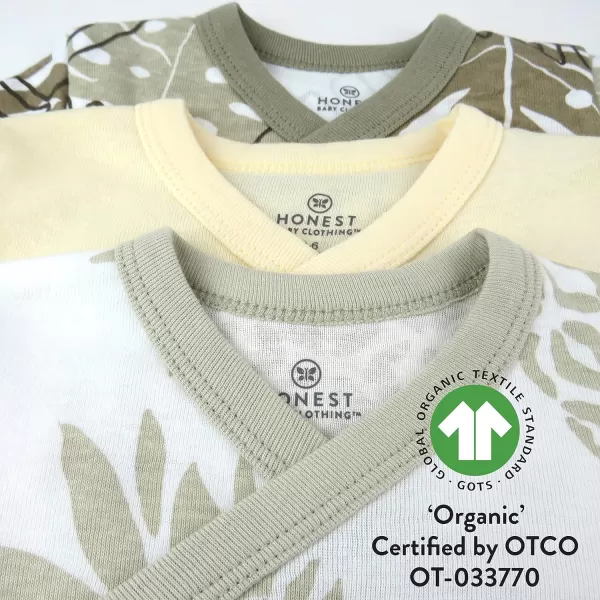 HonestBaby unisexbaby 3pack Long Sleeve Sidesnap Kimono Bodysuits Organic Cotton for Infant Baby Boys Girls UnisexJungle Leaf Khaki