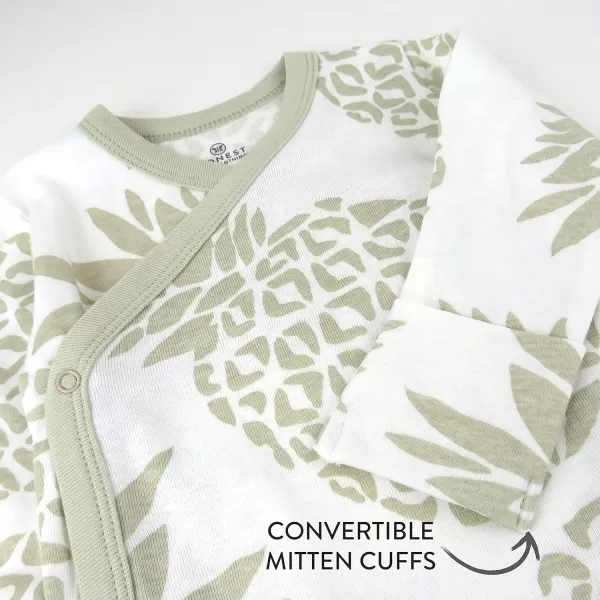 HonestBaby unisexbaby 3pack Long Sleeve Sidesnap Kimono Bodysuits Organic Cotton for Infant Baby Boys Girls UnisexJungle Leaf Khaki