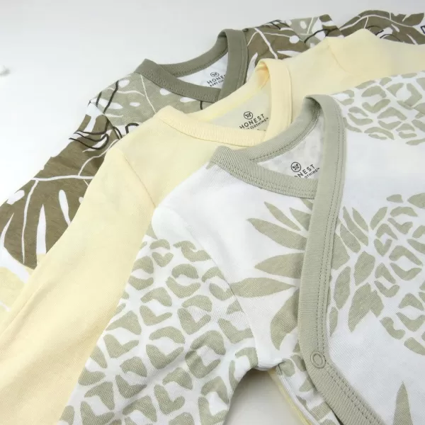 HonestBaby unisexbaby 3pack Long Sleeve Sidesnap Kimono Bodysuits Organic Cotton for Infant Baby Boys Girls UnisexJungle Leaf Khaki