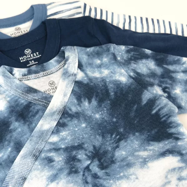 HonestBaby unisexbaby 3pack Long Sleeve Sidesnap Kimono Bodysuits Organic Cotton for Infant Baby Boys Girls UnisexTie Dye Blues