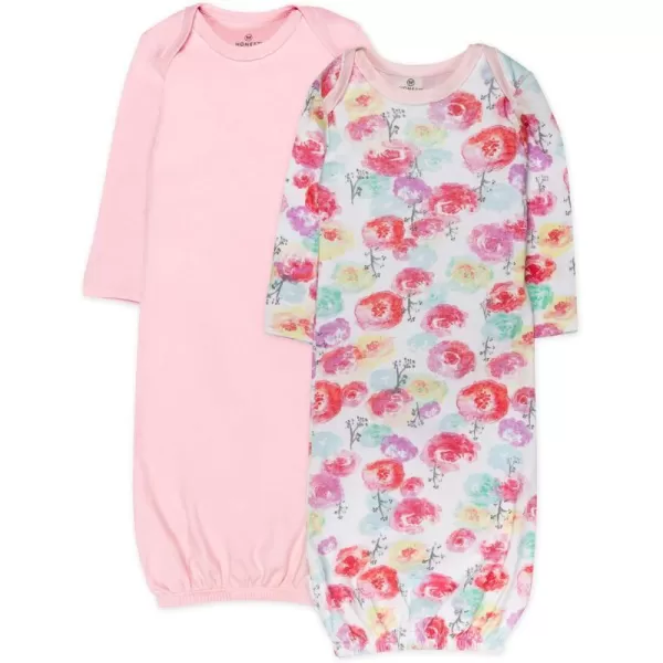 HonestBaby 2Pack Sleeper Gowns Layette Sets 100 Organic Cotton for Newborn Baby Boys Girls UnisexRose Blossom