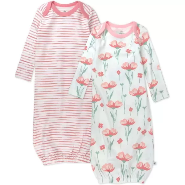 HonestBaby 2Pack Sleeper Gowns Layette Sets 100 Organic Cotton for Newborn Baby Boys Girls UnisexStrawberry Pink Floral