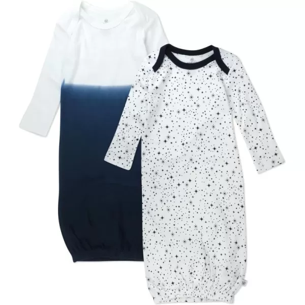 HonestBaby 2Pack Sleeper Gowns Layette Sets 100 Organic Cotton for Newborn Baby Boys Girls UnisexTwinkle Star WhiteNavy