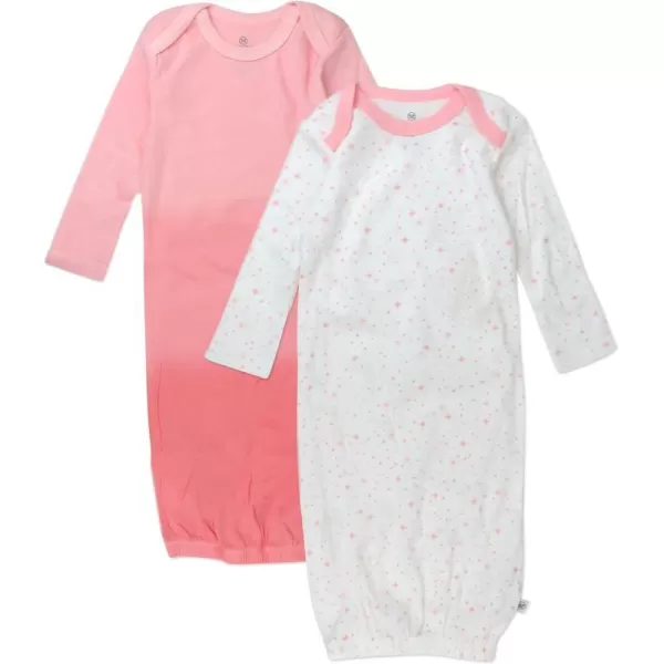 HonestBaby 2Pack Sleeper Gowns Layette Sets 100 Organic Cotton for Newborn Baby Boys Girls UnisexTwinkle Star WhitePink
