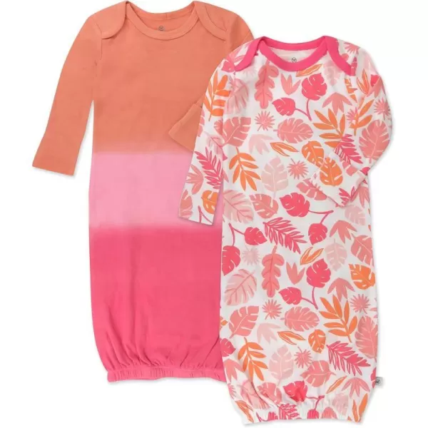 HonestBaby 2Pack Sleeper Gowns Layette for Infant Boys Girls Unisex Baby 100 Organic CottonJungle Leaves Pink