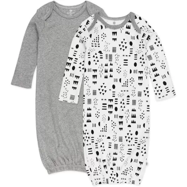 HonestBaby 2Pack Sleeper Gowns Layette for Infant Boys Girls Unisex Baby 100 Organic CottonPattern PlayHeather Gray